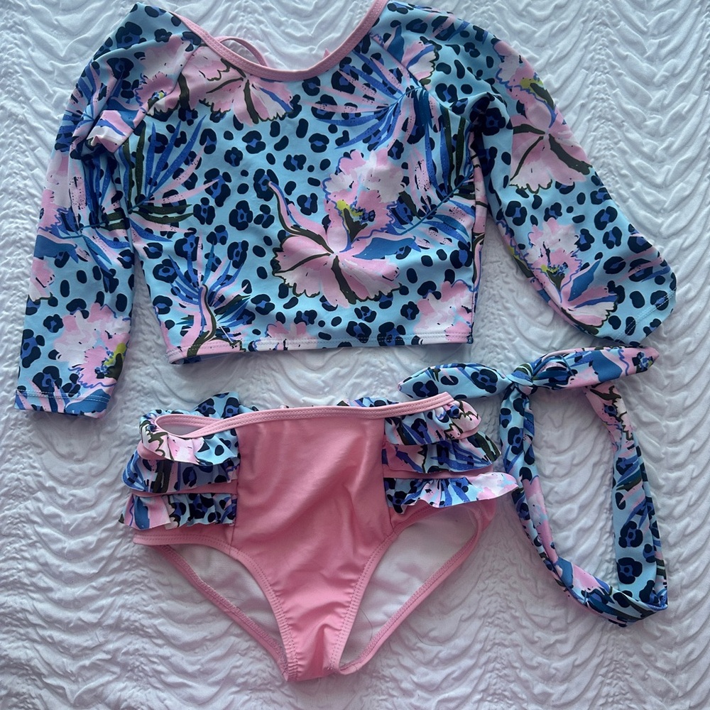 Floral Blue and Pink Kids Swim Set BLUEBERRYBAY